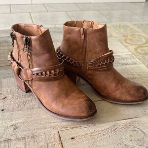 Brown Ankle Boots with Braided Strap from Buckle 8.5